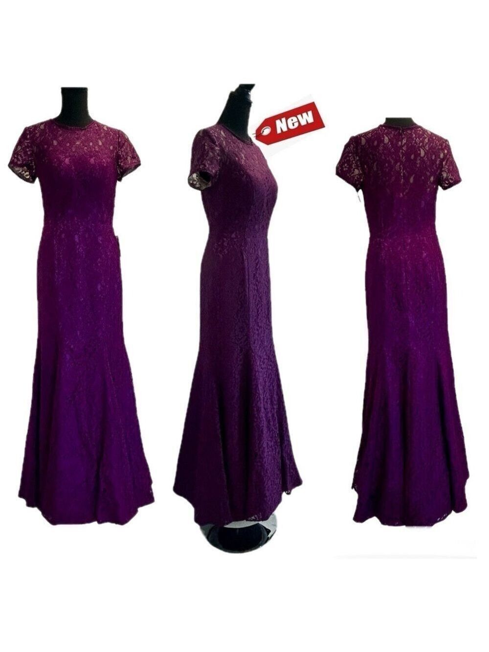 JJ's house grape purple short sleeve lace maxi dress gown prom bridesmaid formal
